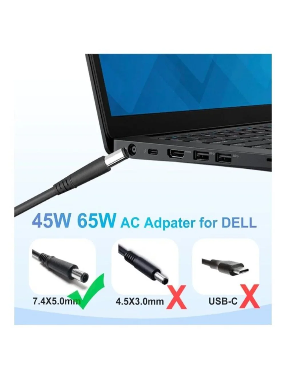 65W Laptop Charger Adapter Compatible With Dell Latitude 5400 5500 5480 5590